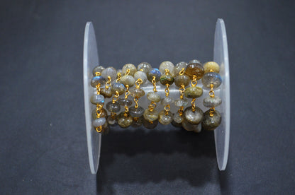 Labradorite Smooth Uneven Rondelle Shape Rosary Beaded Chain , Sold By Foot , 8 - 11.50 mm , RB-5869