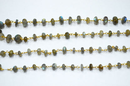 Labradorite Smooth Uneven Rondelle Shape Rosary Beaded Chain , Sold By Foot , 8 - 11.50 mm , RB-5869