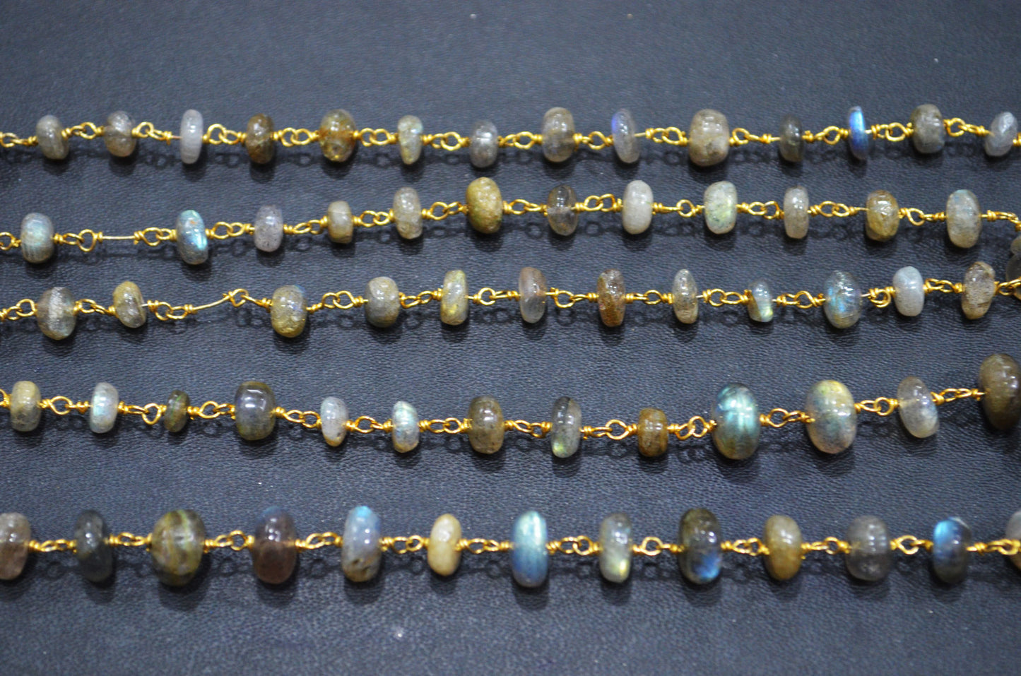 Labradorite Smooth Uneven Rondelle Shape Rosary Beaded Chain , Sold By Foot , 8 - 11.50 mm , RB-5869