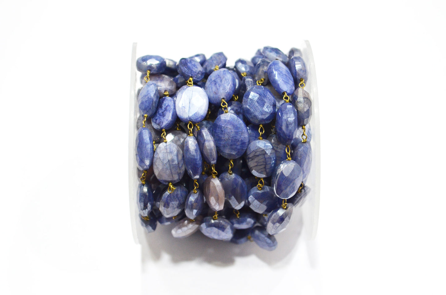 Sapphire Colored Moonstone Faceted Oval Shape Rosary Beaded Chain , 9 - 13 mm , RB-5871