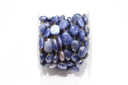 Sapphire Colored Moonstone Faceted Oval Shape Rosary Beaded Chain , 9 - 13 mm , RB-5871