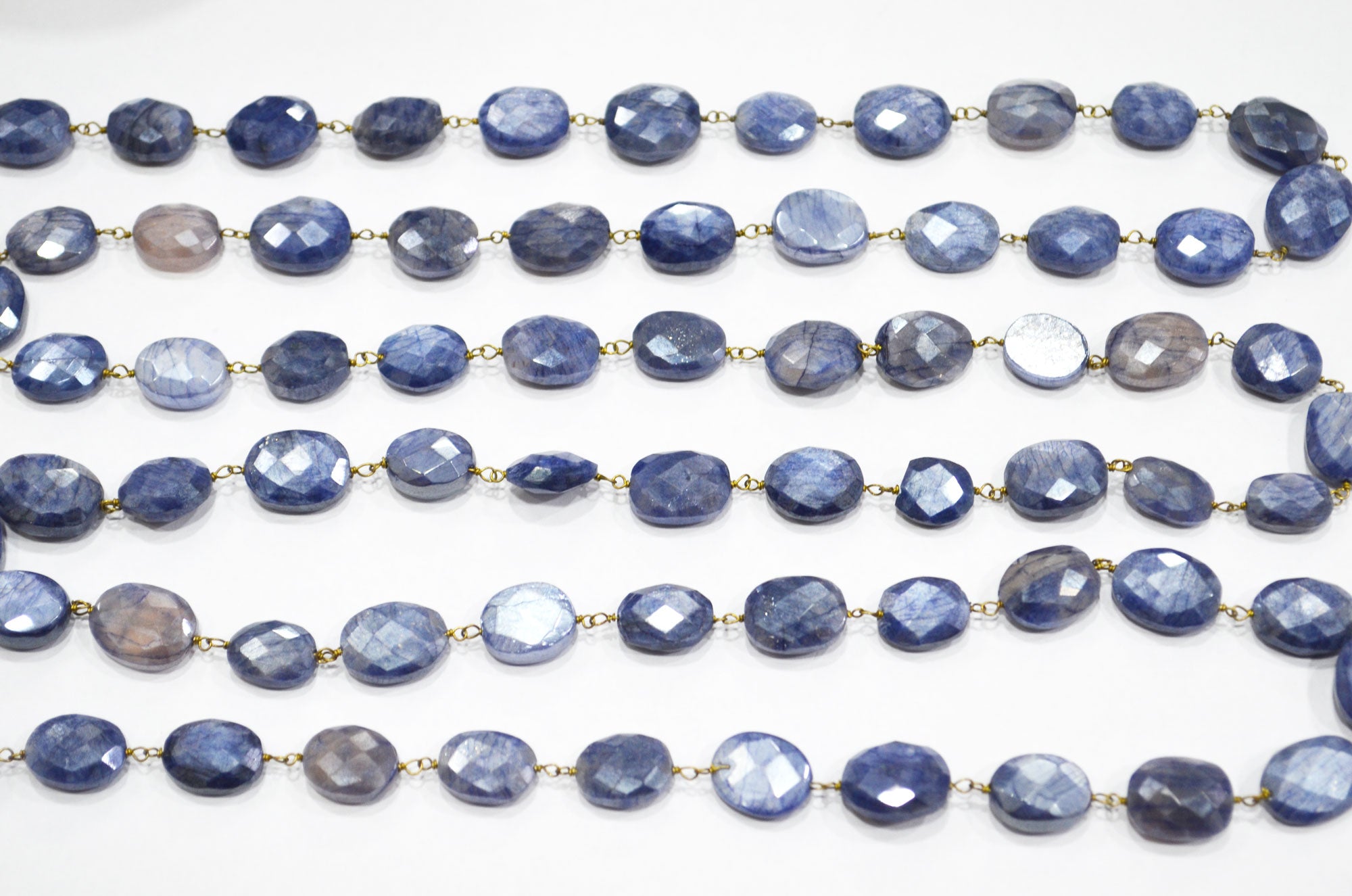 Sapphire Colored Moonstone Faceted Oval Shape Rosary Beaded Chain , 9 - 13 mm , RB-5871