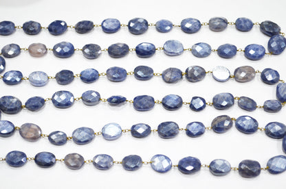 Sapphire Colored Moonstone Faceted Oval Shape Rosary Beaded Chain , 9 - 13 mm , RB-5871