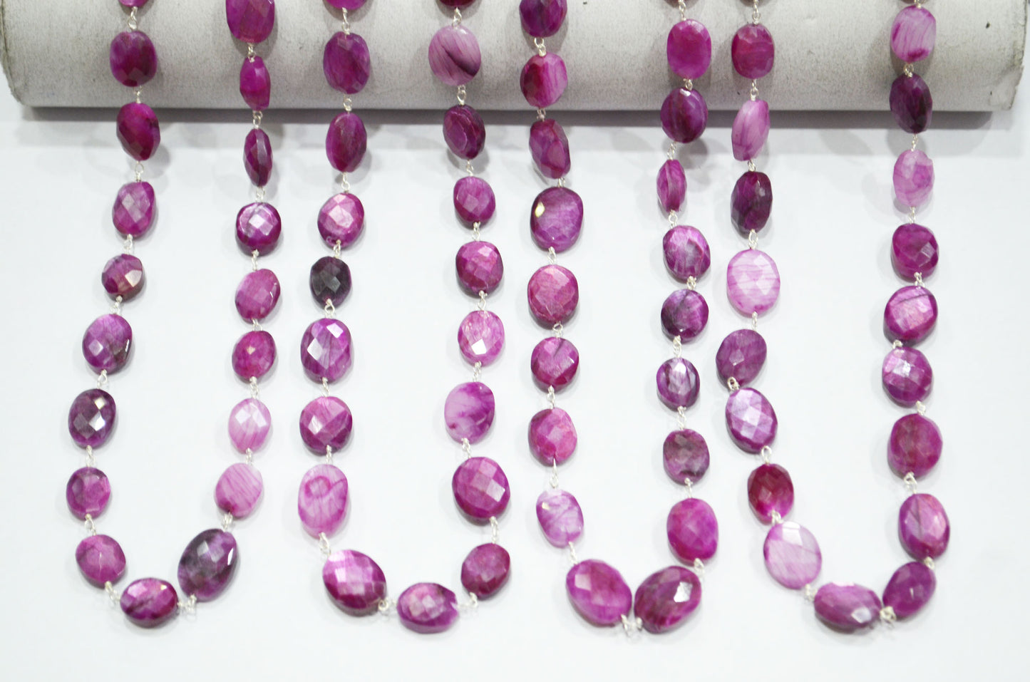 Ruby Colored Moonstone Faceted Oval Shape Rosary Beaded Chain , 10 - 13 mm , RB-5872