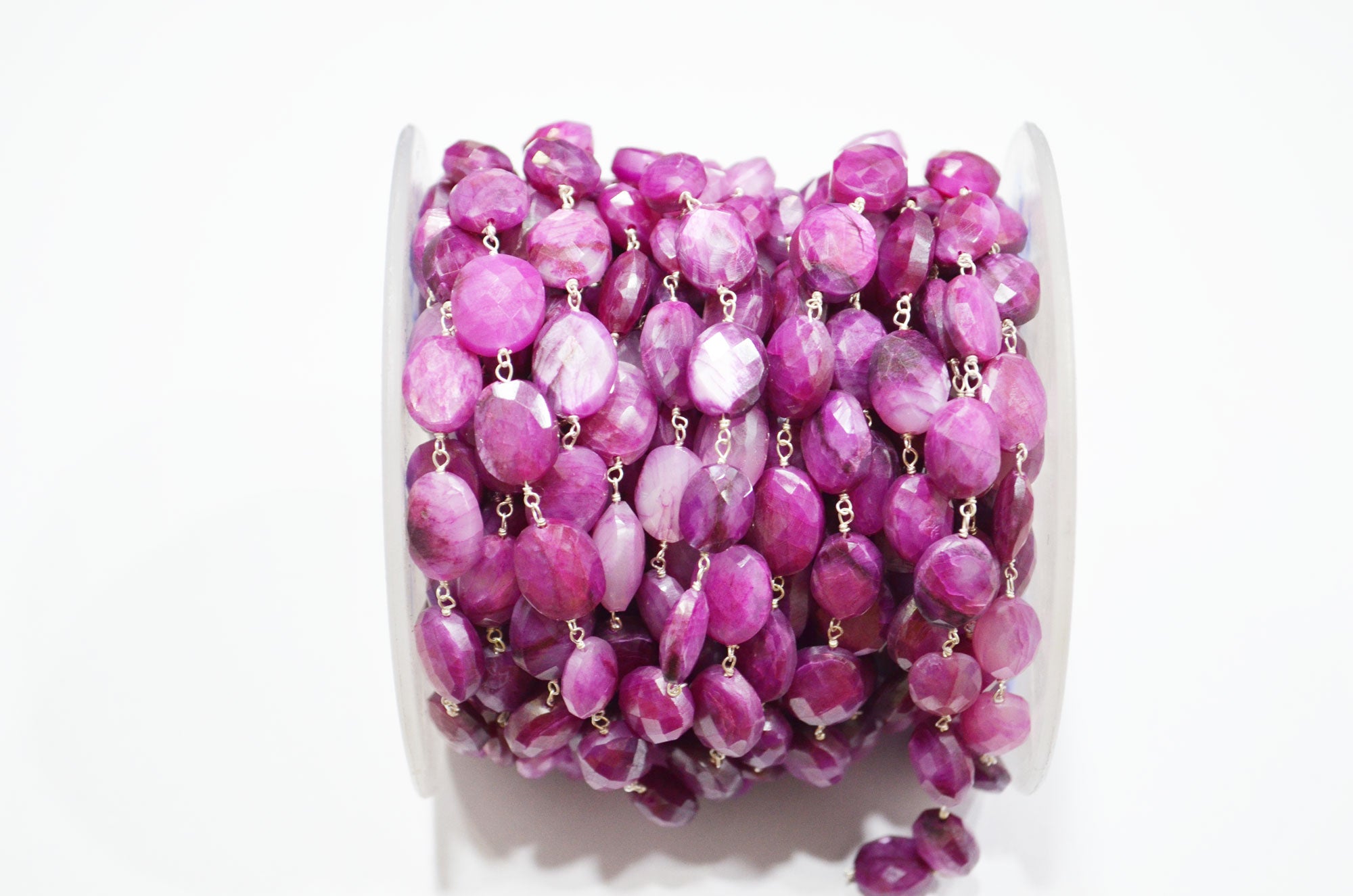 Ruby Colored Moonstone Faceted Oval Shape Rosary Beaded Chain , 10 - 13 mm , RB-5872