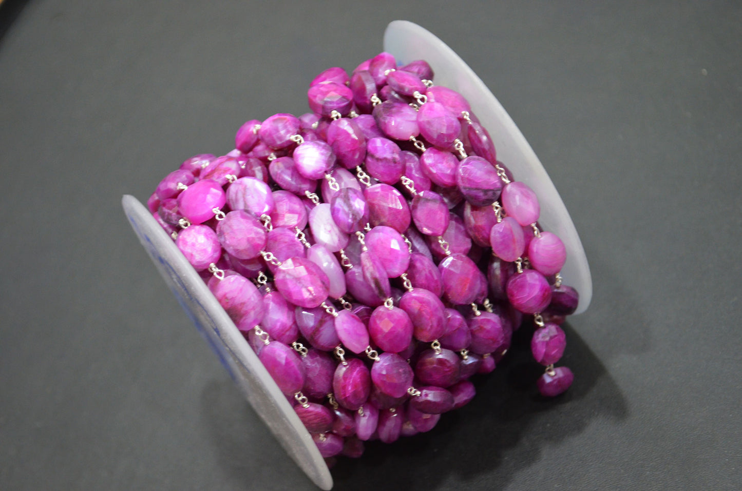 Ruby Colored Moonstone Faceted Oval Shape Rosary Beaded Chain , 10 - 13 mm , RB-5872