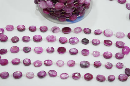 Ruby Colored Moonstone Faceted Oval Shape Rosary Beaded Chain , 10 - 13 mm , RB-5872