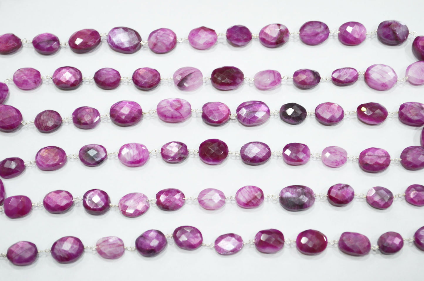 Ruby Colored Moonstone Faceted Oval Shape Rosary Beaded Chain , 10 - 13 mm , RB-5872