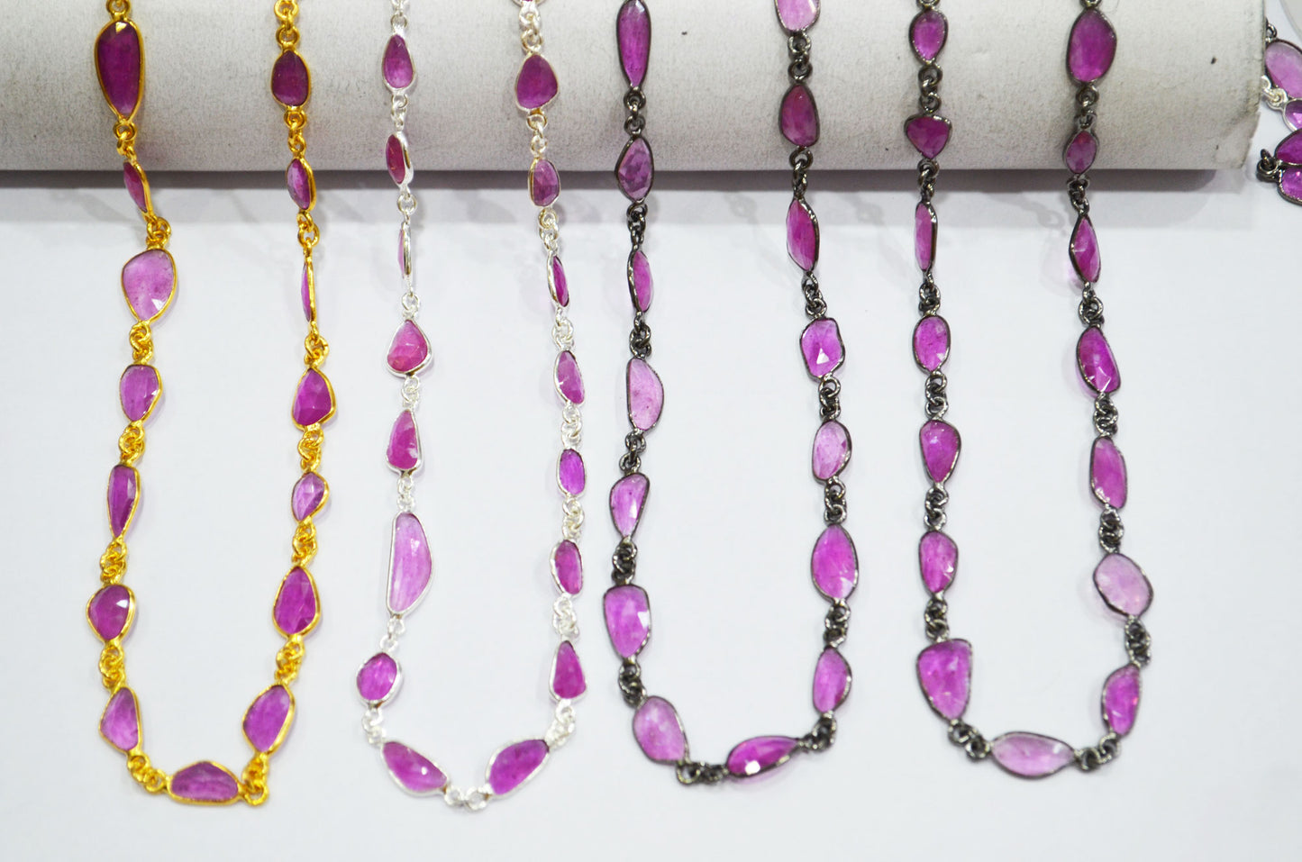 Mozambique Ruby Free Form Shape Connector Chain , 5 - 10 mm , RB-5873