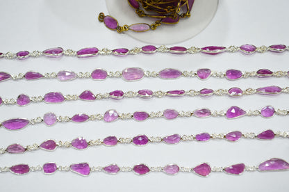 Mozambique Ruby Free Form Shape Connector Chain , 5 - 10 mm , RB-5873