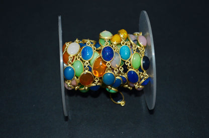 Multi Colored Ethiopian Opal Smooth Connector Chain ,  6x8 - 9x13 mm , RB-5874