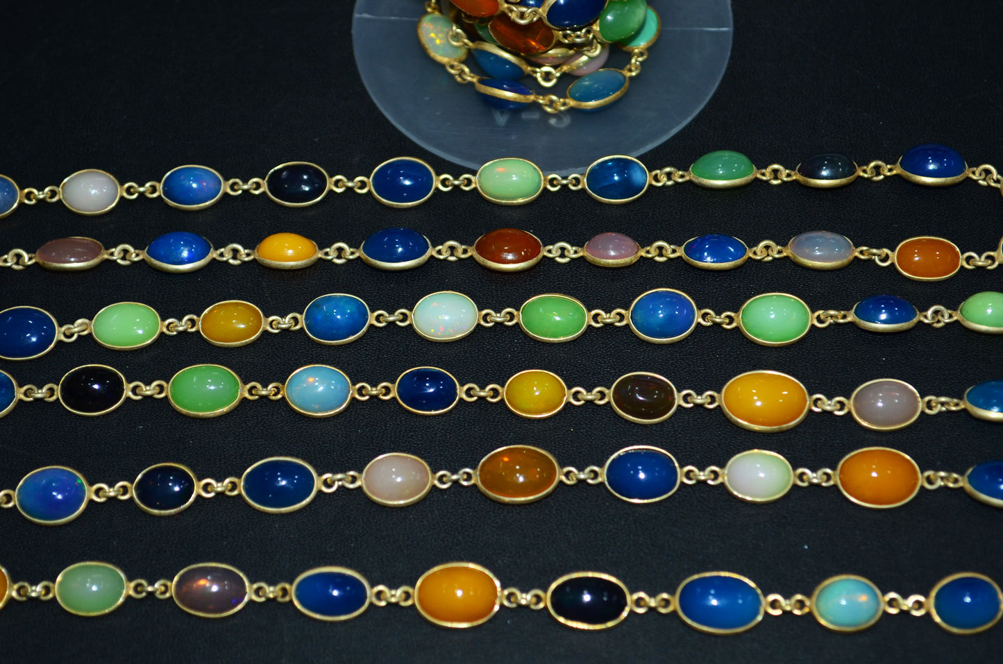 Multi Colored Ethiopian Opal Smooth Connector Chain ,  6x8 - 9x13 mm , RB-5874