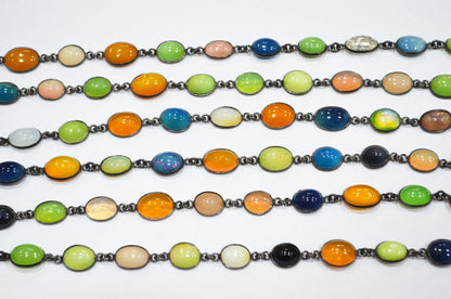 Multi Colored Ethiopian Opal Smooth Connector Chain ,  6x8 - 9x13 mm , RB-5874