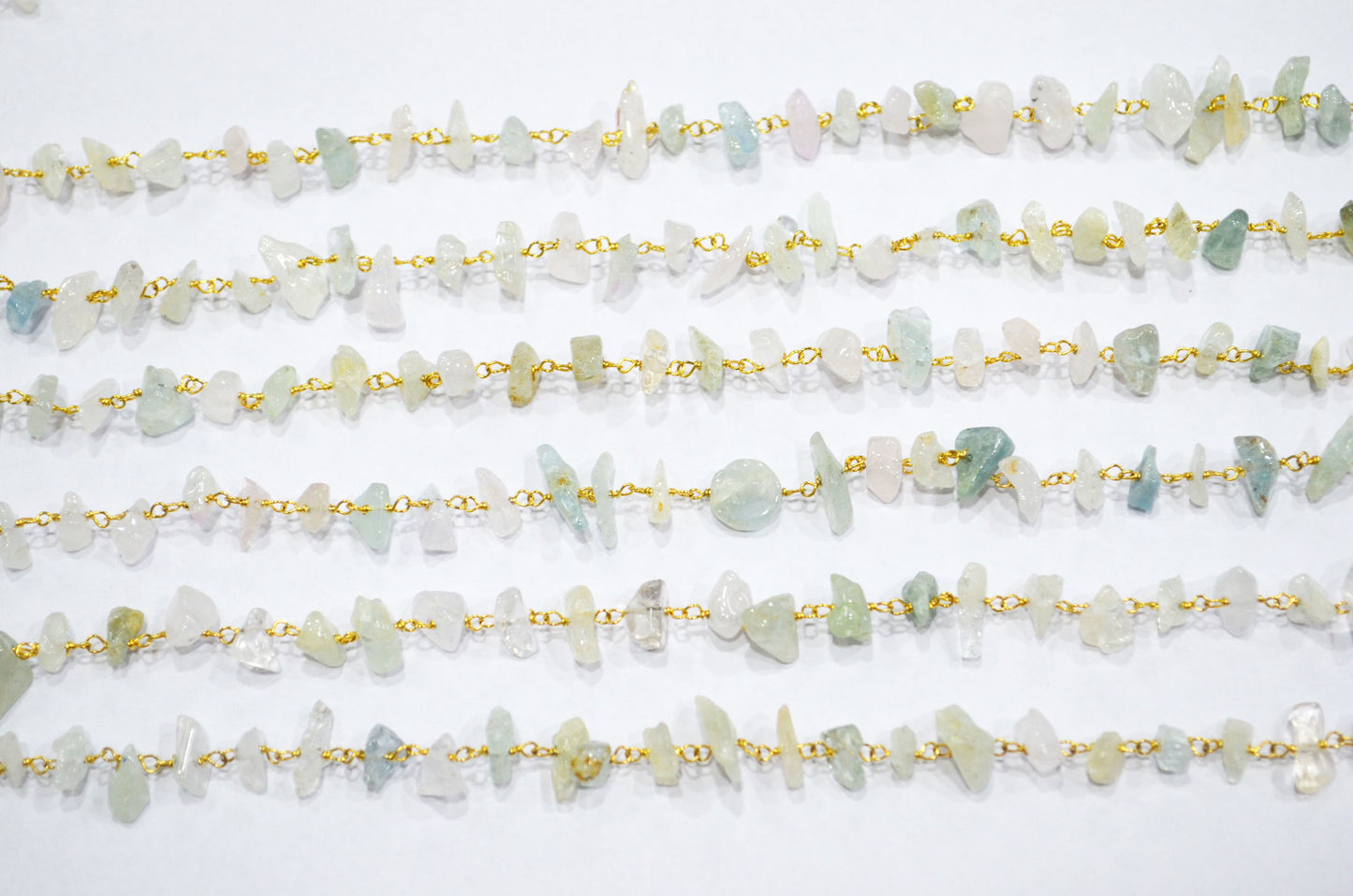 Aquamarine Smooth Rough Nuggets Chips Shape Rosary Beaded Chain , 2 - 9 mm , RB-5875
