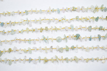 Aquamarine Smooth Rough Nuggets Chips Shape Rosary Beaded Chain , 2 - 9 mm , RB-5875