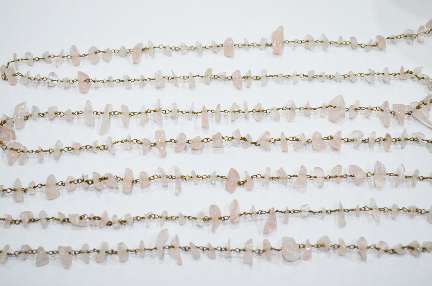 Rose Quartz Smooth Irregular Flat Chips Shape Rosary Beaded Chain , 2 - 9 mm , RB-5876