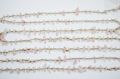Rose Quartz Smooth Irregular Flat Chips Shape Rosary Beaded Chain , 2 - 9 mm , RB-5876