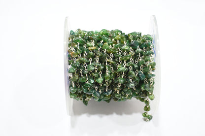 Green Aventurine Smooth Irregular Flat Chips Shape Rosary Beaded Chain , 3 - 5 mm , RB-5877