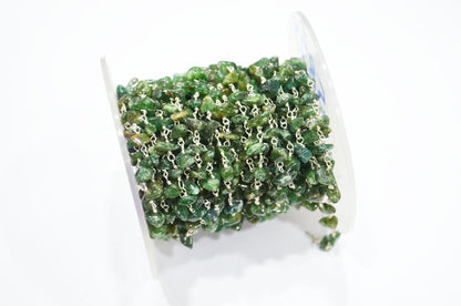 Green Aventurine Smooth Irregular Flat Chips Shape Rosary Beaded Chain , 3 - 5 mm , RB-5877