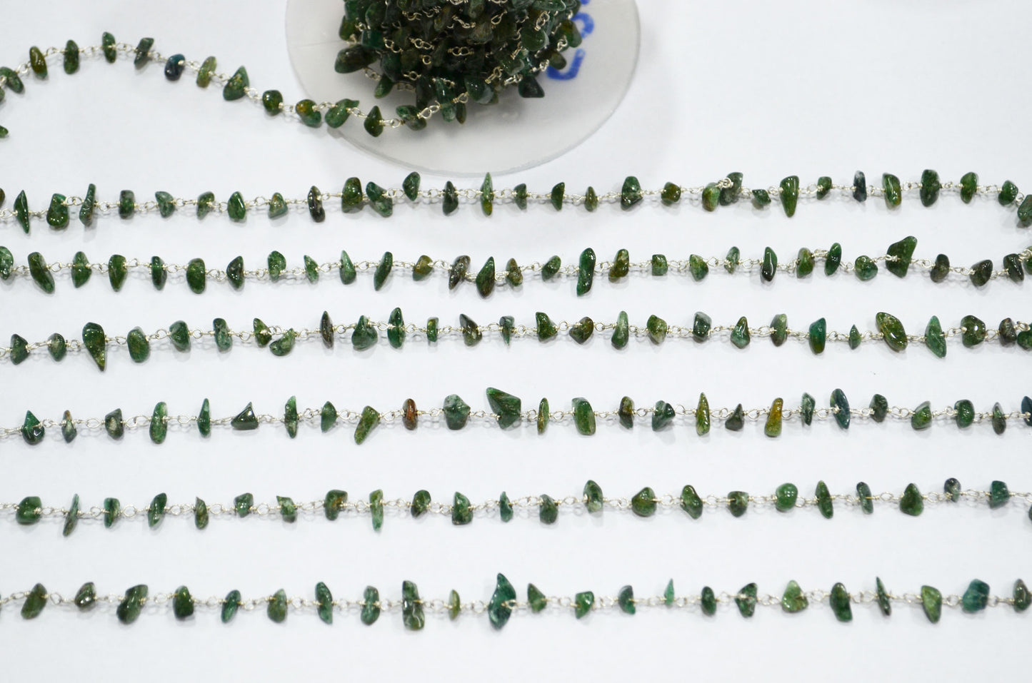 Green Aventurine Smooth Irregular Flat Chips Shape Rosary Beaded Chain , 3 - 5 mm , RB-5877