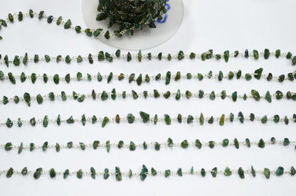 Green Aventurine Smooth Irregular Flat Chips Shape Rosary Beaded Chain , 3 - 5 mm , RB-5877