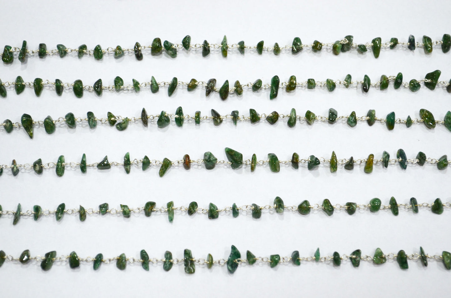 Green Aventurine Smooth Irregular Flat Chips Shape Rosary Beaded Chain , 3 - 5 mm , RB-5877