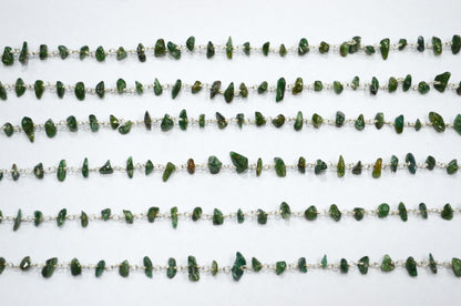 Green Aventurine Smooth Irregular Flat Chips Shape Rosary Beaded Chain , 3 - 5 mm , RB-5877