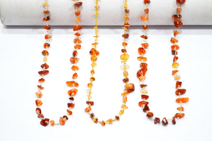 Carnelian Smooth Irregular Flat Chips Shape Rosary Beaded Chain , Carnelian Wire Wrapped Chain , 3 - 5 mm , RB-5878