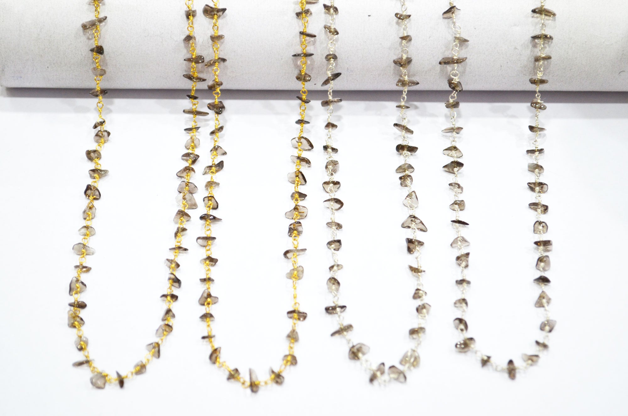 Smoky Quartz Smooth Irregular Flat Chips Shape Rosary Beaded Chain , 3 - 5 mm , RB-5879