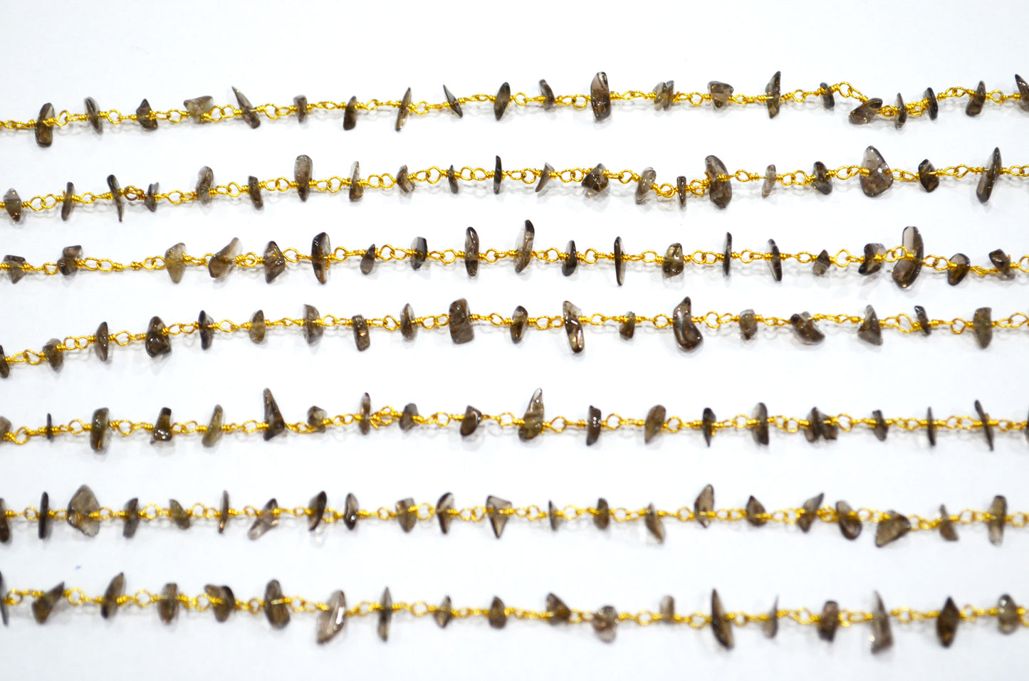 Smoky Quartz Smooth Irregular Flat Chips Shape Rosary Beaded Chain , 3 - 5 mm , RB-5879
