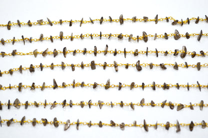 Smoky Quartz Smooth Irregular Flat Chips Shape Rosary Beaded Chain , 3 - 5 mm , RB-5879