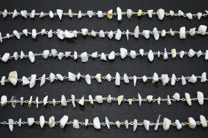 White Agate Smooth Irregular Flat Chips Shape Rosary Beaded Chain , 3 - 5 mm , RB-5880