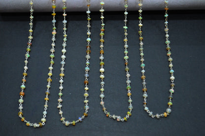 Ethiopian Opal Smooth Rondelle Shape Rosary Beaded Chain , 3 - 4 mm , RB-5881