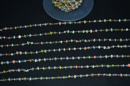 Ethiopian Opal Smooth Rondelle Shape Rosary Beaded Chain , 3 - 4 mm , RB-5881