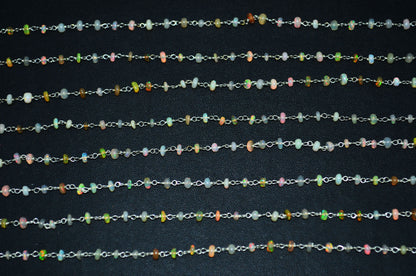 Ethiopian Opal Smooth Rondelle Shape Rosary Beaded Chain , 3 - 4 mm , RB-5881