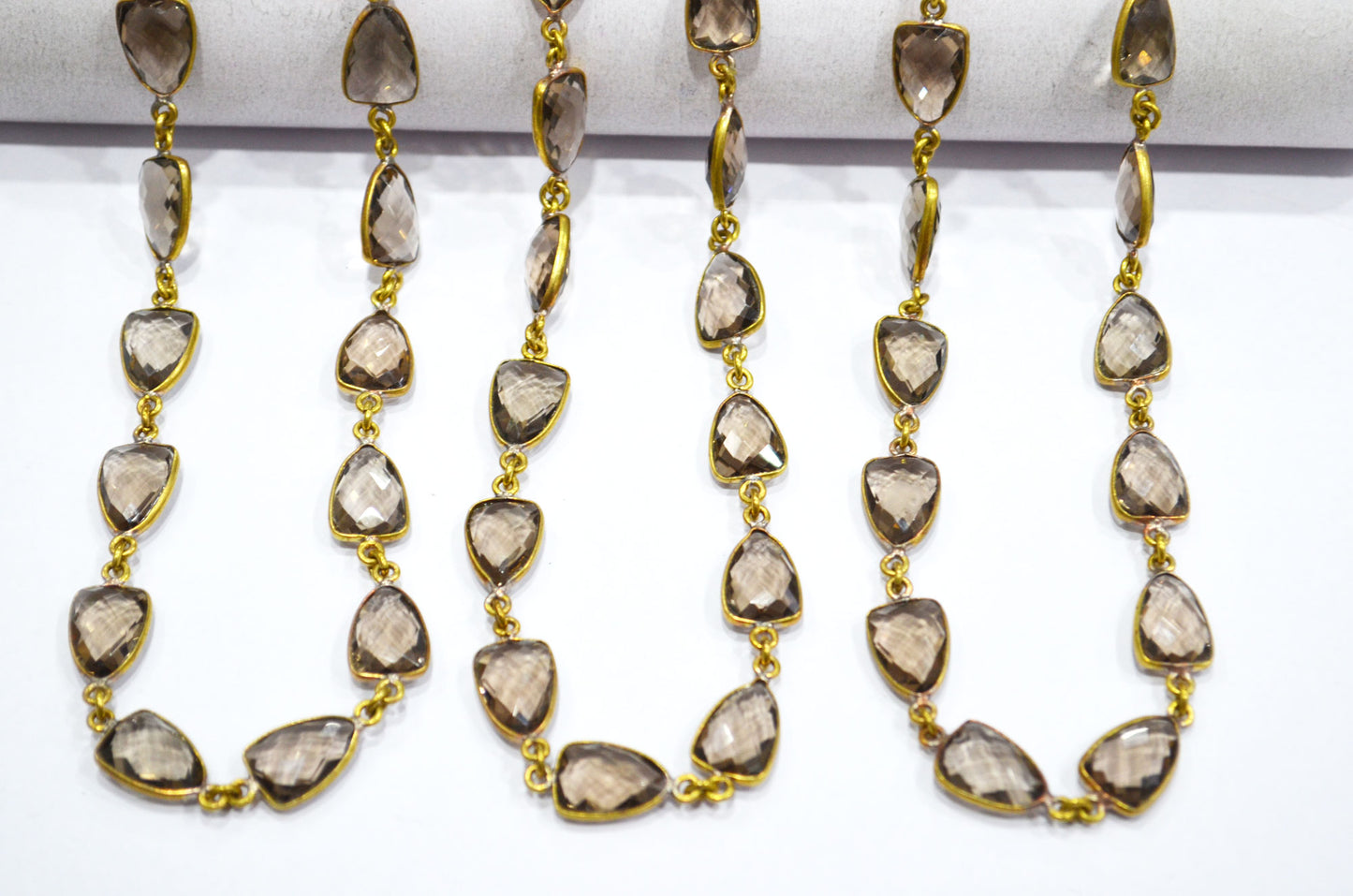 Smoky Hydro Quartz Faceted Trillion Shape Connector Chain , 10x13 mm , RB-5883