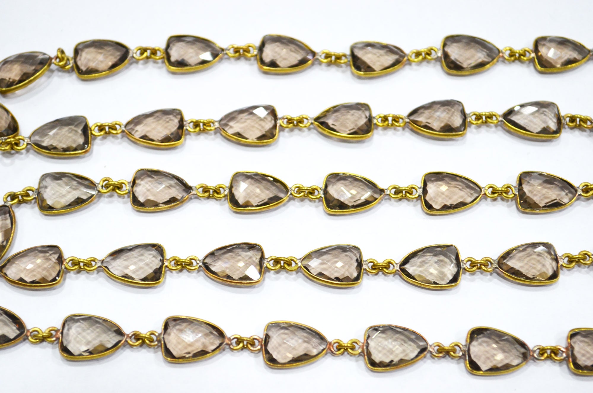 Smoky Hydro Quartz Faceted Trillion Shape Connector Chain , 10x13 mm , RB-5883
