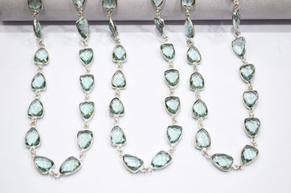Green Amethyst Hydro Quartz Faceted Trillion Shape Connector Chain , 10x13 mm , RB-5884