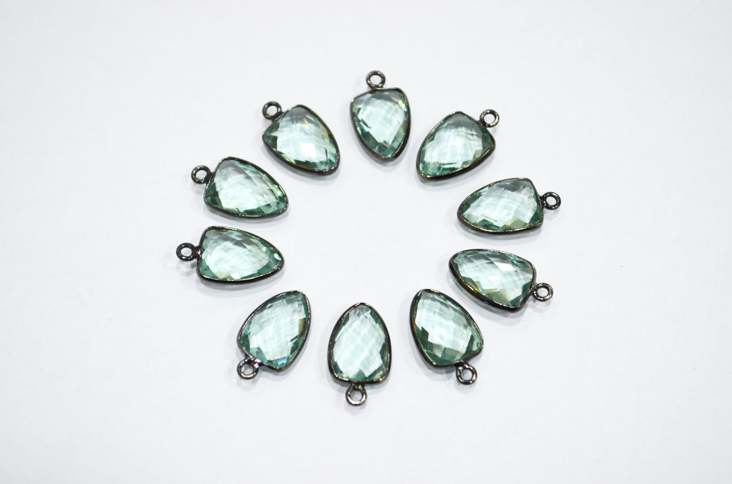 Green Amethyst Hydro Glass Trillion Shape Connector , Sold By Piece , 10x13 mm , RB-5884A