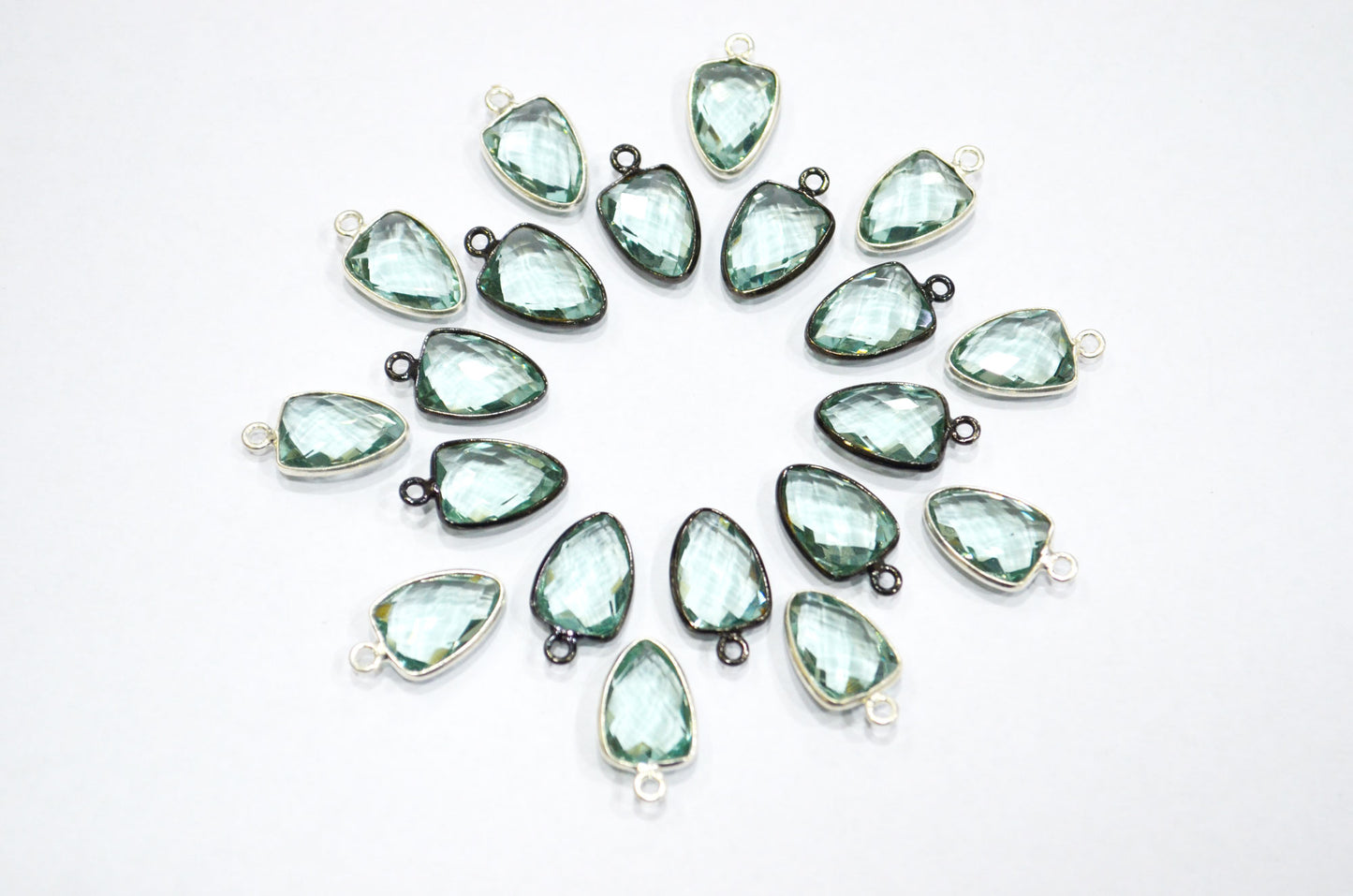 Green Amethyst Hydro Glass Trillion Shape Connector , Sold By Piece , 10x13 mm , RB-5884A