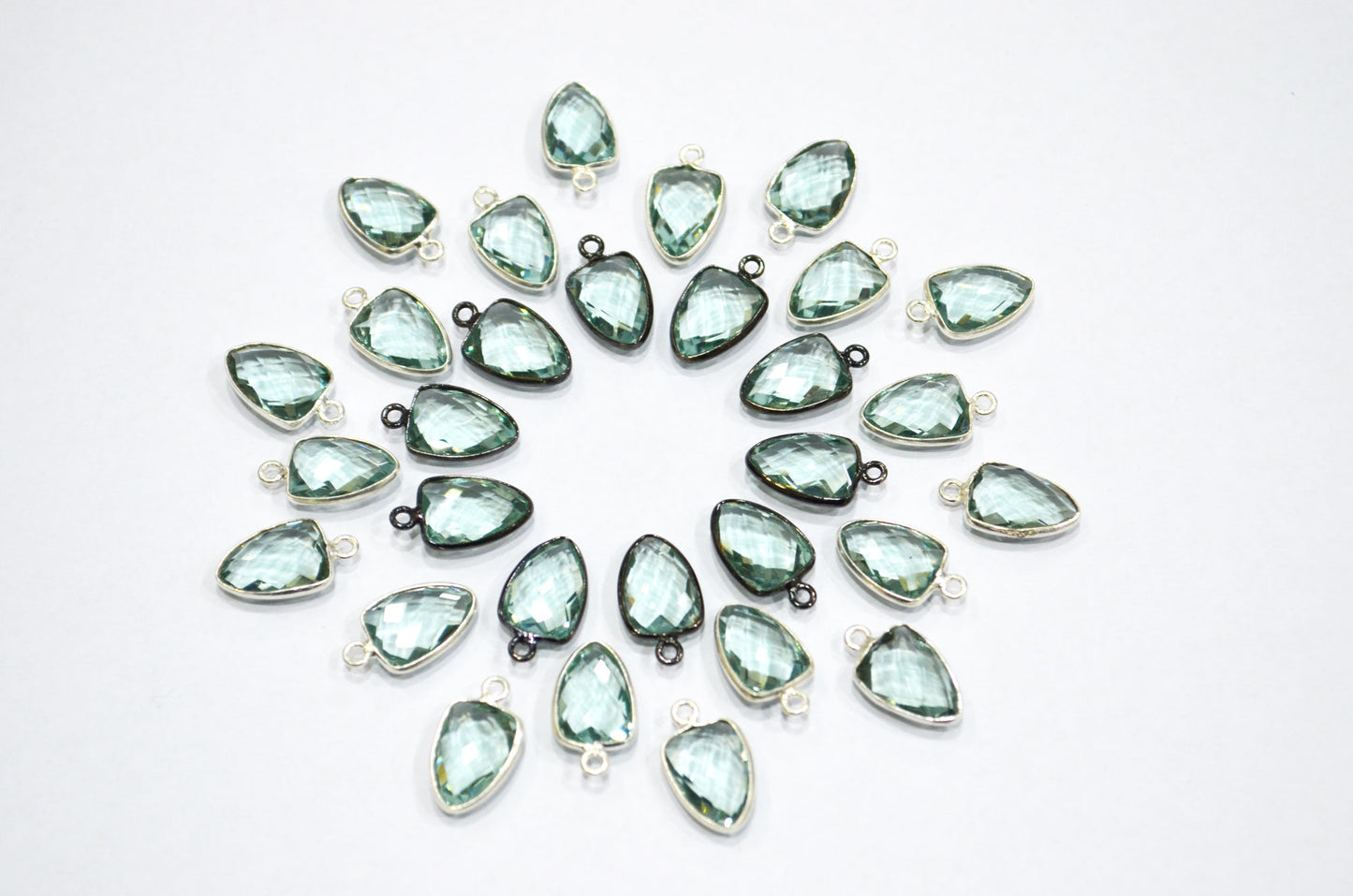 Green Amethyst Hydro Glass Trillion Shape Connector , Sold By Piece , 10x13 mm , RB-5884A