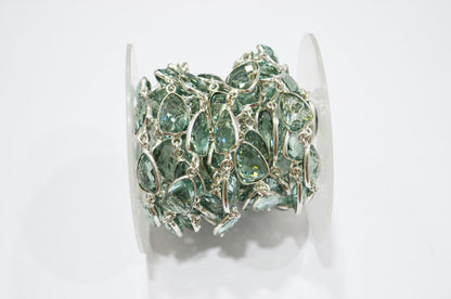 Green Amethyst Hydro Quartz Faceted Trillion Shape Connector Chain , 10x13 mm , RB-5884