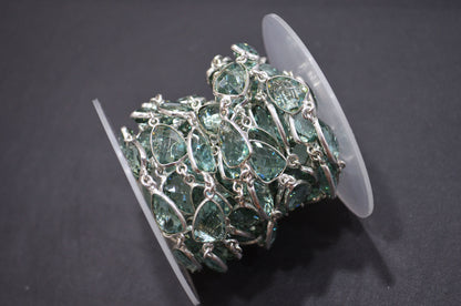 Green Amethyst Hydro Quartz Faceted Trillion Shape Connector Chain , 10x13 mm , RB-5884