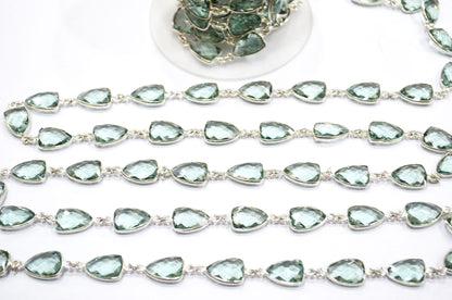 Green Amethyst Hydro Quartz Faceted Trillion Shape Connector Chain , 10x13 mm , RB-5884