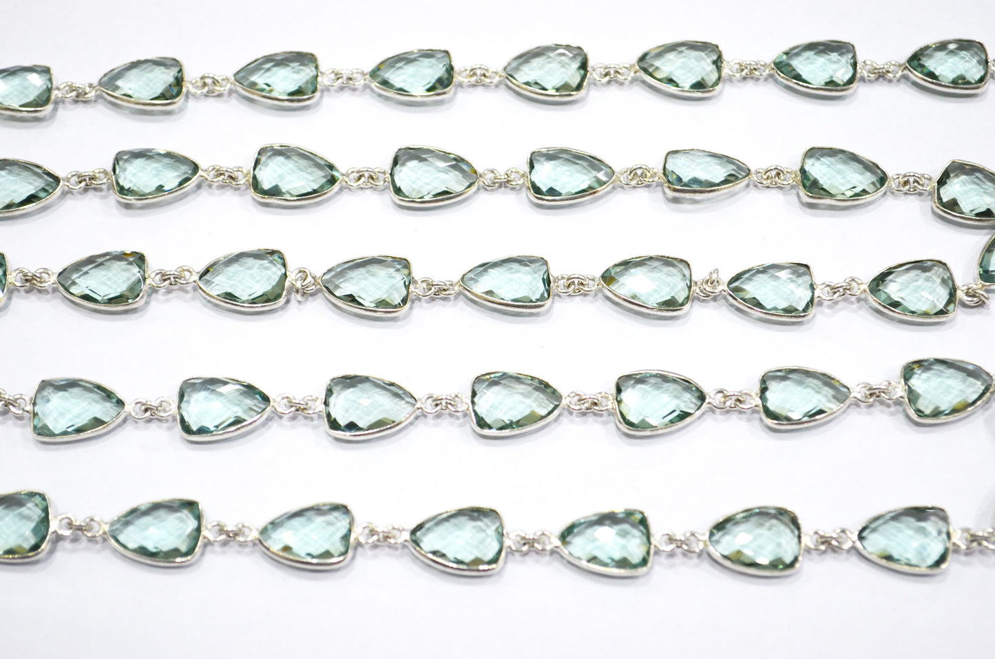 Green Amethyst Hydro Quartz Faceted Trillion Shape Connector Chain , 10x13 mm , RB-5884