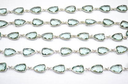 Green Amethyst Hydro Quartz Faceted Trillion Shape Connector Chain , 10x13 mm , RB-5884