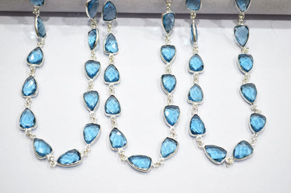 London Blue Hydro Quartz Faceted Trillion Shape Connector Chain , 10x13 mm , RB-5885