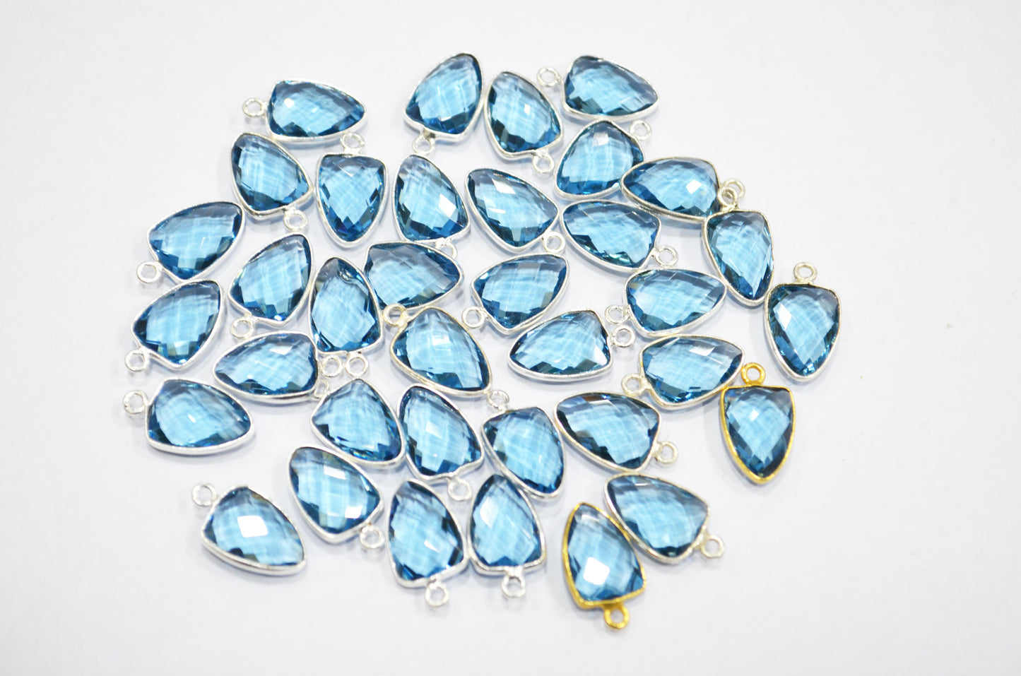 London Blue Color Hydro Glass Trillion Shape Connector , Sold By Piece , 10x13 mm , RB-5885A