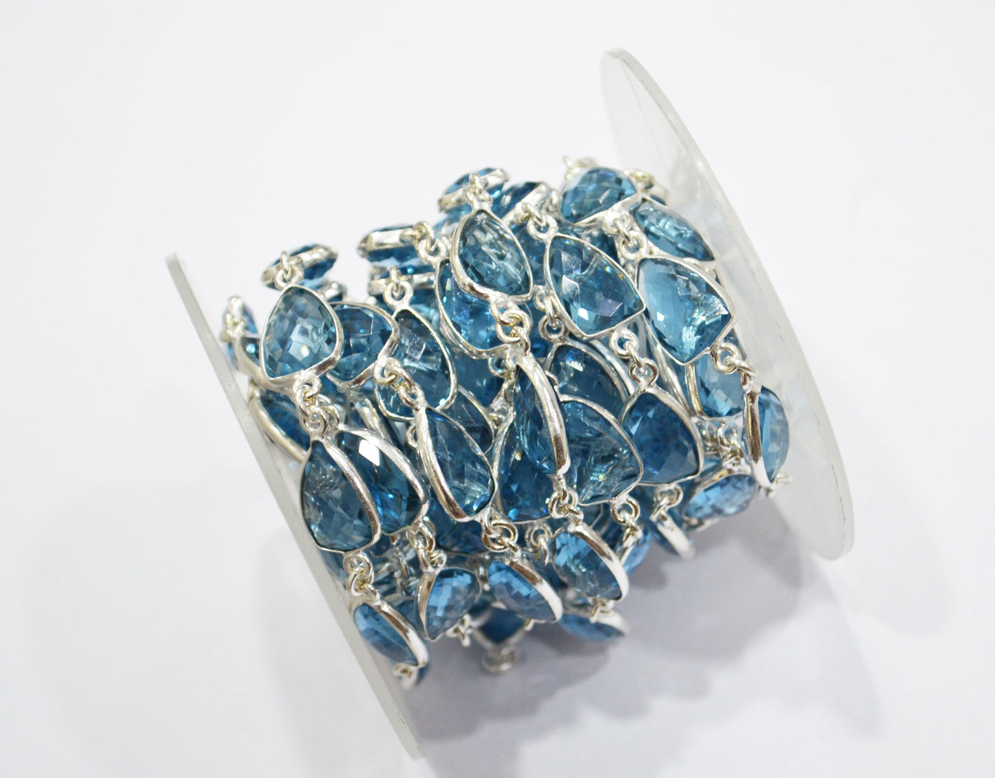 London Blue Hydro Quartz Faceted Trillion Shape Connector Chain , 10x13 mm , RB-5885