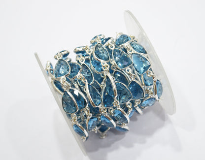 London Blue Hydro Quartz Faceted Trillion Shape Connector Chain , 10x13 mm , RB-5885